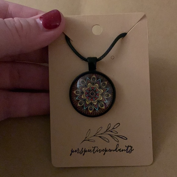 Handmade Mandala Cabochon Pendant Necklace - Picture 5 of 7